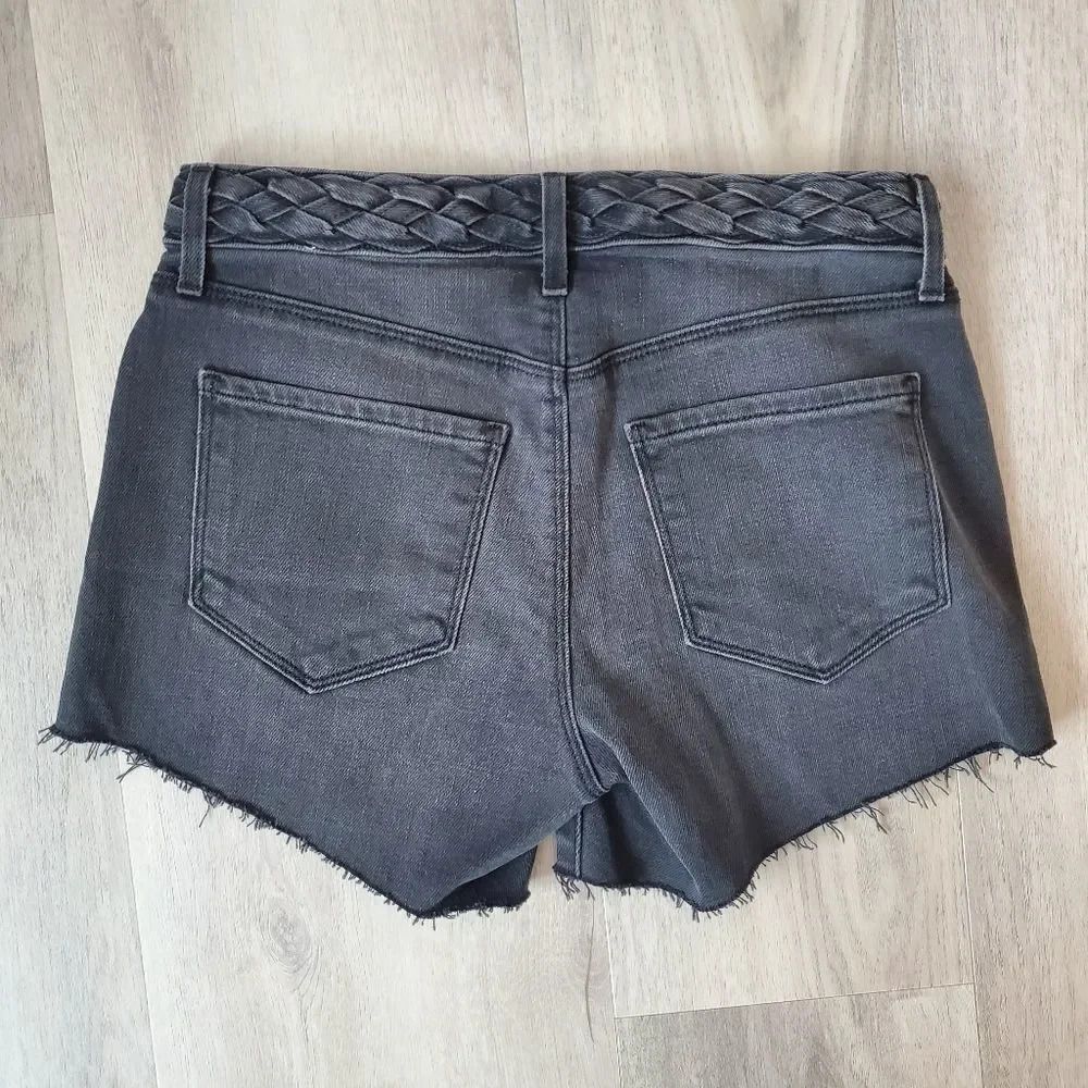 L'Agence Sonia Mid Rise Braided Cutoffs Jean Shorts Vintage Black - Picture 2 of 6